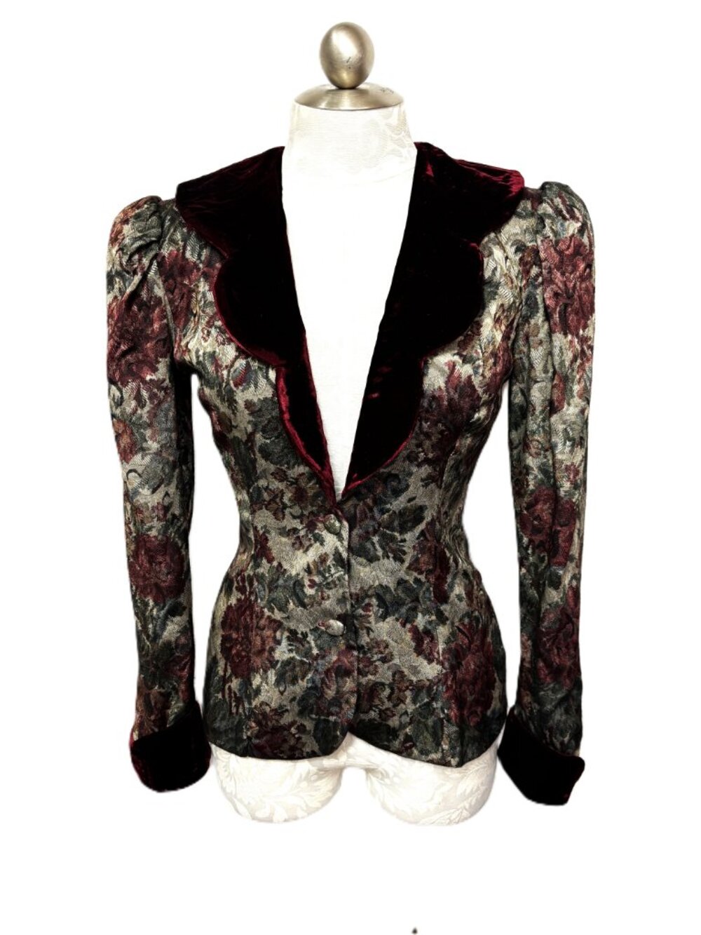VTG 90’s Scott McClintock Wine Floral Button Jacket Top Sz 12 - Picture 12 of 12